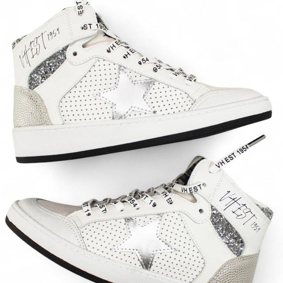 Vintage Havana Shoes - Vintage Havana Dream High Top Sneakers White Metallic Silver Star Glitter Size 6